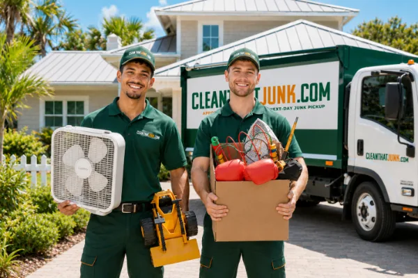 Household items sorted for donation and disposal during a Clermont, Florida cleanout